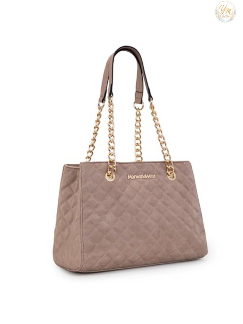 Quilted Chain Shoulder Tote Bag Medium Satchel Purse Fits 13" Laptop